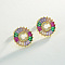 Brass Colorful Cubic Zirconia Stud Earrings, Flat Round, Golden, Letter C, 16x16mm