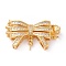 3-Strand 6-Hole Brass Micro Pave Clear Cubic Zirconia Box Clasps, Multi-Strand Clasps, with Pin for Half Drilled Beads, Bowknot, Golden, 28.5x16x5.5mm, Hole: 2.6mm, Pin: 0.8mm