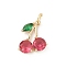 Brass Micro Pave Cubic Zirconia Pendants, Cherry Charms, with Jump Ring, Golden, 15x12.5x4mm, Hole: 3.4mm