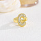 Brass Micro Pave Clear Cubic Zirconia Cuff Rings, Golden, Letter C, Inner Diameter: Adjustable