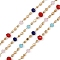 Brass Rondelle Link Chains, with Glass, Long-Lasting Plated, Rack Plating, Lead Free & Cadmium Free, Unwelded, Handmade Beaded Chains, Golden, 2x2x2mm