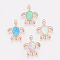 Synthetic Opal Links connectors, with Brass Findings, Turtle, Rose Gold, Mixed Color, 17x13x2mm, Hole: 1mm