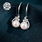 925 Sterling Silver Micro Pave Clear Cubic Zirconia Dangle Earrings, with Natural Freshwater Pearl, Round with Butterfly, Platinum, 30x13mm