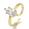 Rack Plating Brass Micro Pave Cubic Zirconia Adjustable Rings, Solitaire Ring, Long-Lasting Plated, Lead Free & Cadmium Free, Horse Eye, White, Adjustable