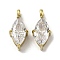 304 Stainless Steel Pendants, with Clear Cubic Zirconia, Horse Eye Charms, Real 14K Gold Plated, 14.5x6.5x4.5mm, Hole: 1.8mm