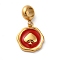 Ion Plating(IP) 304 Stainless Steel Enamel European Dangle Charms, Large Hole Pendants, Flat Round with Spade Pattern, Golden, FireBrick, 25mm, Pendant: 15x14x2.5mm, Hole: 4.5mm