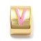 Brass Enamel Beads, Real 18K Gold Plated, Long-Lasting Plated, Lead Free & Cadmium Free, Half Round, Letter V, 11x8x8mm, Hole: 2.7mm