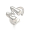 Brass Letter Open Cuff Rings for Women, Cadmium Free & Lead Free, Adjustable, Platinum, Letter M, 15~16.5x7~16.5mm
