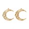 304 Stainless Steel Pendants, Hollow Moon with Flower Charm, Ion Plating(IP), Real 18K Gold Plated, 33x29x1.5mm, Hole: 2mm