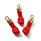 Brass Enamel Pendants, with Jump Ring, Hand Charms, Cadmium Free & Lead Free, Lasting Plated, Real 18K Gold Plated, Red, 20x7x5mm, Hole: 3mm
