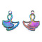 Ion Plating(IP) 201 Stainless Steel Pendants, Ginkgo Leaf, Rainbow Color, 24x19x2mm, Hole: 2mm