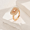 Geometric Hollow Brass Micro Pave Cubic Zirconia Adjustable Finger Rings for Women, Clear, 17x13mm, Inner Diameter: Adjustable
