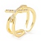 Clear Cubic Zirconia Initial Letter X Open Cuff Ring, Brass Jewelry for Women, Cadmium Free & Lead Free, Real 18K Gold Plated, US Size 6(16.5mm)