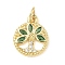Brass Micro Pave Cubic Zirconia Charms, Cadmium Free & Lead Free, Flat Round with Tree, with Jump Ring, Real 18K Gold Plated, 14.5x11.5x2mm, Hole: 3mm