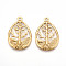 304 Stainless Steel Pendants, Ion Plating(IP), Teardrop with Tree of Life Charms, Real 18K Gold Plated, 36x24x3mm, Hole: 2.5mm