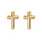 Cross Stainless Steel Crystal Rhinestone Stud Earrings for Women, Golden