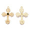 Alloy Pendants, with Dark Olive Green Glass, Cross Charm, Cadmium Free & Nickel Free & Lead Free, Golden, 48.5x34x5mm, Hole: 2mm
