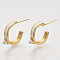 Brass Micro Pave Cubic Zirconia Stud Earrings, with Enamel, ABS Plastic Imitation Pearl, Nickel Free, Real 18K Gold Plated, White, 17x3.5x18mm, Pin: 0.7mm