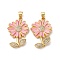Brass Micro Pave Cubic Zirconia Pendants, Flower, with Enamel, Cadmium Free & Lead Free, Rack Plating, Long-Lasting Plated, Real 18K Gold Plated, 29x18.5x3.5mm, Hole: 4x5mm