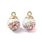 Glass Round Pendants, with Plastic Finding and Foam Glitter, Mixed Color, 21x16mm, Hole: 2.5mm