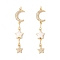 Rack Plating Brass Micro Pave Clear Cubic Zirconia Big Pendants, with Jump Rings and Enamel, Long-Lasting Plated, Cadmium Free & Lead Free, Moon & Star, Real 18K Gold Plated, 65x13.5x3mm, Hole: 3.2mm