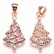 Brass Micro Pave Cubic Zirconia Pendants, Christmas Tree, Colorful, Rose Gold, 23x13x2mm, Hole: 3x5mm