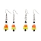 Halloween Candy Corn Handmade Lampwork & Glass Dangle Earrings, Brass Jewelry for Women, Platinum, Colorful, 49x11mm