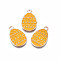 Alloy Enamel Pendants, Light Gold, Cadmium Free & Lead Free, Easter Egg Shape with Triangle, Orange, 22x14x1.5mm, Hole: 2mm