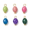 Crackle Opaque Acrylic Pendants, with Iron and Alloy Findings, Imitation Turquoise, Oval, Golden, 19.5x10.5mm, Hole: 3mm