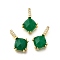 Natural Green Onyx Agate(Dyed & Heated) Faceted Rhombus Pendants, Brass Micro Pave Clear Cubic Zirconia Charms, Real 18K Gold Plated, 19x12x6mm, Hole: 2.5x5mm