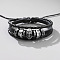 Cowhide & PU Leather Braided Triple Layer Multi-strand Bracelet, Alloy Skull Beaded Adjustable Bracelet, Black, 6-3/4 inch(17cm)