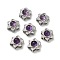 Brass Pave Natural Amethyst Multi-Strand Links, Platinum, Flower, 12.5x11.5x8mm, Hole: 2x3.5mm and 2x5.5mm