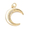 Brass Micro Pave Cubic Zirconia Pendants, Cadmium Free & Lead Free, with Enamel, Crescent Moon Charms, with Jump Ring, Real 18K Gold Plated, 21.5x18.5x3mm, Hole: 3mm