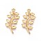 304 Stainless Steel Leaf Pendants, Ion Plating(IP), Real 18K Gold Plated, 35.5x16.5x2mm, Hole: 1.6mm
