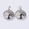 Natural Rose Quartz Pendants, with Platinum Plated Brass Findings, Flat Round with Tree of Life, 31x27x8mm, Hole: 3.5x7mm
