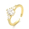 Clear Cubic Zirconia Teardrop Open Cuff Ring, Brass Jewelry for Women, Cadmium Free & Nickel Free & Lead Free, Real 18K Gold Plated, US Size 8(18.1mm)