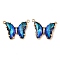 Brass Pave Faceted Glass Connector Charms, Cadmium Free & Nickel Free & Lead Free, Golden Tone Butterfly Links, Cyan, 17.5x23x5mm, Hole: 0.9mm