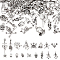 72Pcs 18 Style Tibetan Style Alloy Pendants, Mixed Shapes, Antique Silver, 14.5~52x8.5~23x2~7mm, hole: 1~3mm, 4pcs/style
