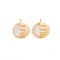 Brass Micro Pave Clear Cubic Zirconia Charms, with Freshwater Shell, Nickel Free, Flat Round, Real 18K Gold Plated, 12.5x10.5x2.5mm, Hole: 1.2mm