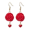 Resin Pendants Earrings, with Alloy Enamel Findings, Halloween Rose and Heart, Red, 69x18mm