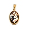 Religion Theme 304 Stainless Steel Pave Epoxy Pendants, Oval, Ion Plating(IP), Real 18K Gold Plated, Black, 23x14.5x6mm, Hole: 6x4mm