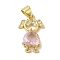 Rack Plating Brass Micro Pave Cubic Zirconia Pendants, with Glass, Cadmium Free & Lead Free, Long-Lasting Plated, Gir, Pink, Real 18K Gold Plated, 17.5x11.5x5mm, Hole: 4x3mm