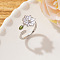 Brass Cuff Rings for Women, with Enamel & Rhinestone, Flower, Platinum, White, Inner Diameter: 15~20mm