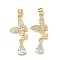 Brass Micro Pave Cubic Zirconia Pendants, Butterfly with Teardrop, Cadmium Free & Lead Free, Long-Lasting Plated, Real 18K Gold Plated, 30x13x5mm, Hole: 4.5x3mm