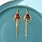 Electroplated Brass Dangle Earrings, Teardrop, Golden, 86.5x20mm