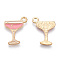 Alloy Pendants, Cadmium Free & Lead Free, with Enamel, Goblet, Light Gold, Pink, 20x15.5x1mm, Hole: 2mm