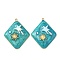 304 Stainless Steel Pendants, Rhombus with Star, with Enamel and ABS Plastic Imitation Pearl, Real 18K Gold Plated, Dark Turquoise, 27.5x22x4.5mm, Hole: 1.5mm