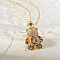 Cute Bear Brass Micro Pave Cubic Zirconia Pendant Necklaces for Women, Golden, Colorful, 15.75 inch(40cm)