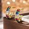 Golden Sterling Silver Micro Pave Cubic Zirconia Ring Stud Earrings, Half Hoop Earrings, Colorful, 13x4mm