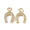 Brass Micro Pave Cubic Zirconia Charms, Cadmium Free & Nickel Free & Lead Free, with Jump Ring, Horseshoe Charms, Real 18K Gold Plated, 13x10x3mm, Hole: 3mm